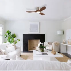 TOBILI 42-inch Ceiling Fan With Light,3 Light Walnut Wood Blades,Reversible For Living Room