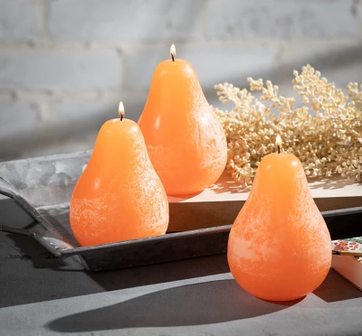 Tangerine Timber Pear Candles - Set Of 3