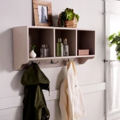 Alice Wall Shelf With Storage Compartments And Coat Hangers- AMH6556 - Grey - Safavieh