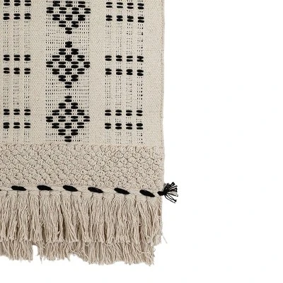 Hand Woven Geo Pattern Wall Art Black Cotton & Wood Dowel By Foreside Home & Garden - Image 2