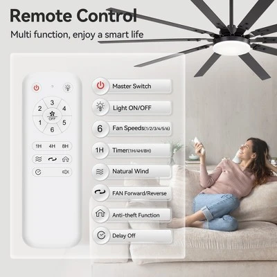 Airsurfer 72" Ceiling Fan With LED Light And Remote Black Ceiling Fan With Memory Function 10 Plywood Blades 6 Speed Reversible Quiet DC Motor - Image 7
