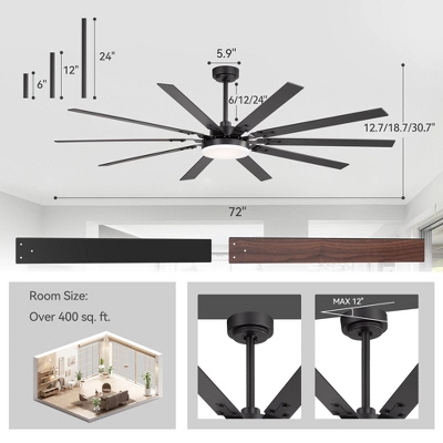 Airsurfer 72" Ceiling Fan With LED Light And Remote Black Ceiling Fan With Memory Function 10 Plywood Blades 6 Speed Reversible Quiet DC Motor - Image 2