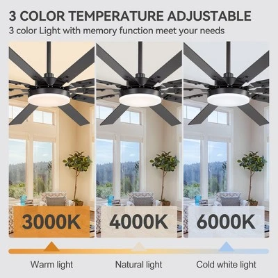Airsurfer 72" Ceiling Fan With LED Light And Remote Black Ceiling Fan With Memory Function 10 Plywood Blades 6 Speed Reversible Quiet DC Motor - Image 9