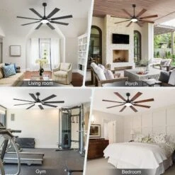 Airsurfer 72" Matte Black Ceiling Fan With Color-Changing LED Light And Light Memory Function,8-Blade Ceiling Fan With 6"/20" Downrods,Remote Included