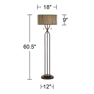 Franklin Iron Works Marlowe Rustic Farmhouse Floor Lamp 60 1/2" Tall Bronze Metal Oster Woven Burlap Fabric Inner Drum Shade For Living Room Bedroom - Image 5