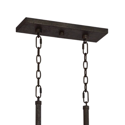 Franklin Iron Works Eldrige Bronze Faux Wood Pot Rack Linear Pendant Chandelier 36 1/2" Wide Rustic Farmhouse Seeded Glass 4-Light For Dining Room - Image 3