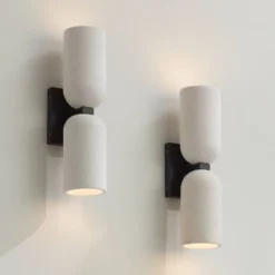 Possini Euro Design Possini Euro Olethra 15"H Cement 2-Light LED Wall Sconce Set Of 2