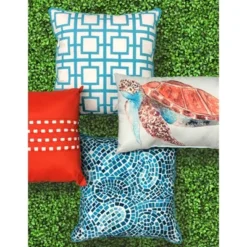 20" X 20" Mosaic Square Patio Throw Pillow Blue - New York Botanical Garden