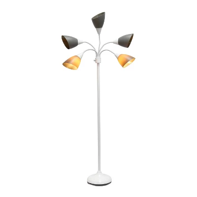 67" Contemporary Multi 5-Head Adjustable Gooseneck Floor Lamp With Shades Gray - Simple Designs - Image 3