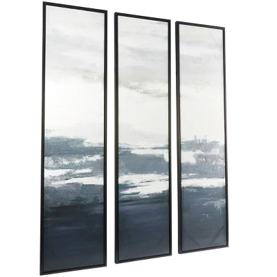 Set Of 3 Canvas Landscape Framed Wall Arts With Black Frame Dark Blue - Olivia & May - Image 2