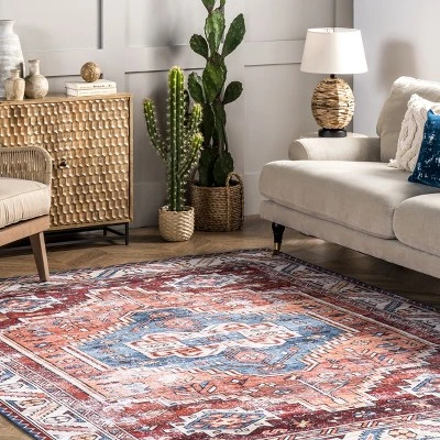 NuLOOM Marli Machine Washable Faded Medallion Area Rug - Image 8