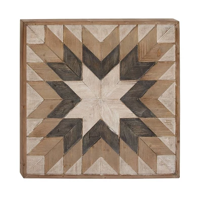 30" X 30" Wood Geometric Handmade Southwestern Wall Decor Brown - Olivia & May - Image 3