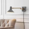 16" 1-Light Hygge Swing Arm Mid-Century Iron USB Charging Port Sconce Gray/Brass - JONATHAN Y
