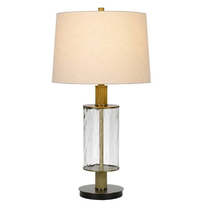 31" Morrilton Glass And Metal Table Lamp With Wood Poles Hardback Fabric Drum Shade Antique Brass - Cal Lighting