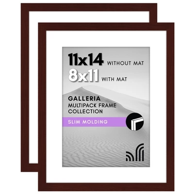Americanflat 11x14 Picture Frame With Polished Plexiglass - Set Of 2 - Use As 8x11 Frame With Mat Or Display 11x14 Photo Without Mat - Mahogany