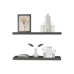 FONTOI 2PCS Wide Storage Shelf Wall Mounted, Floating Shelf For Living Room Bathroom, Wall Decor, Gray, 31.5"*1.5"*9.8"
