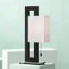 360 Lighting Floating Square 20 1/2" High Small Rectangular Modern Accent Table Lamp Pull Chain Black Metal Single White Shade Living Room Bedroom
