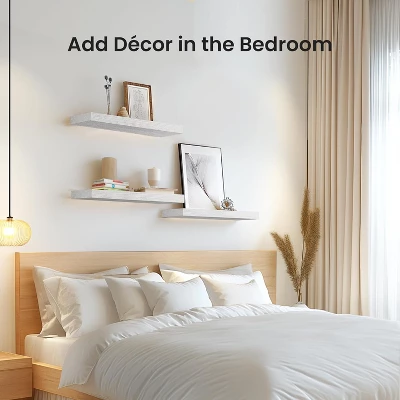 Attop Wall Shelves For Bathroom/Living Room/Bedroom/Kitchen Decor, White Shelves With Invisible Brackets Set Of 3 - Image 2