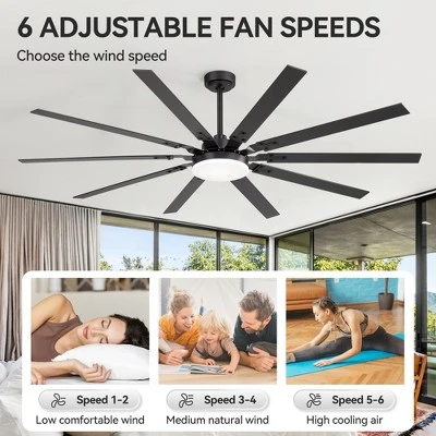 Airsurfer 72" Ceiling Fan With LED Light And Remote Black Ceiling Fan With Memory Function 10 Plywood Blades 6 Speed Reversible Quiet DC Motor - Image 5