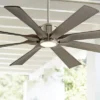 60" Possini Euro Design Modern Indoor Outdoor Ceiling Fan With Light LED Dimmable Remote Brushed Nickel Light Wood Damp Rated Patio Porch