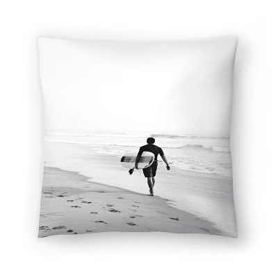 Surfer Walking On The Beach In Black And White By Tanya Shumkina Throw Pillow - Americanflat - Image 6