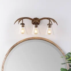 JONATHAN Y Wyatt 25.5" 3-Light Southwestern Resin/Seeded Glass Faux Antler LED Vanity Light: UL Listed, Includes Mounting Hardware