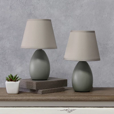 9.45" 2pk Petite Ceramic Oblong Bedside Table Desk Lamps With Matching Tapered Drum Shade Gray - Creekwood Home - Image 8