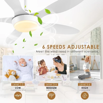 Sofucor White Ceiling Fans With Lights Large Airflow 42inch Modern Ceiling Fan With Quite Reversible DC Motor 3 Color Temperature Dimmable LED Light - Image 3