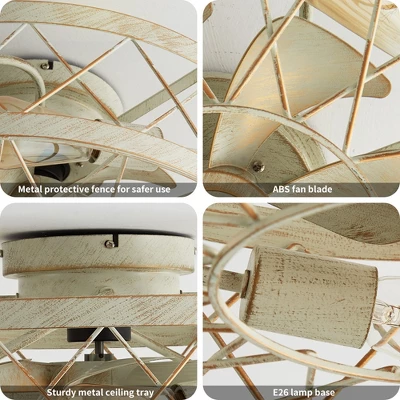 POWLIG 19.7" Round Industrial Ceiling Fan With Light Kit & Remote - White Gold Finish, Dual Season Mode, 6 Speeds, Timer - Image 5