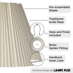 Springcrest Eggshell Pleated Large Empire Lamp Shade 9" Top X 17" Bottom X 11.75" High X 12.25" Slant (Spider) Replacement With Harp And Finial