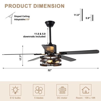 Bella Depot 52" Indutial Large Ceiling Fan With Light And Remote 6-speed For Dining Room - Image 14
