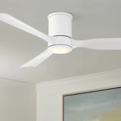 Casa Vieja 56" Keel Modern Indoor Outdoor Ceiling Fan 3 Blade LED Light Remote Control Matte White Finish Bedroom Patio Living Room Hugger Damp Rated