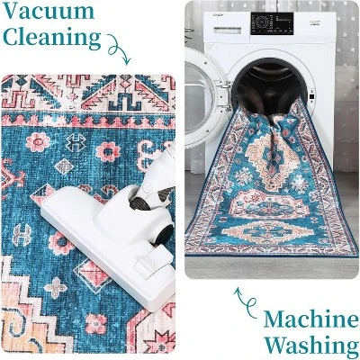 Vintage Area Rug Small Entryway Rug Indoor Non-Slip Doormat Washable Stain Resistant Floor Carpet Boho Accent Rug - Image 5