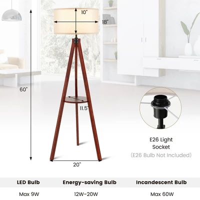 Tangkula Tripod Floor Lamp Wood Standing Lamp W/ Flaxen Lamp Shade And E26 Lamp Base - Image 2