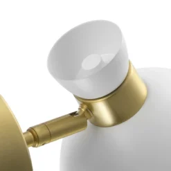 Globe Electric 1-Light Matte Brass Plug-In Or Hardwire Wall Sconce With White Metal Shade