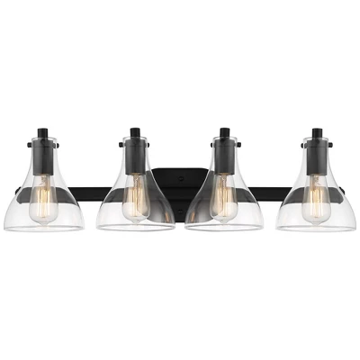 Possini Euro Design Sorren Modern Wall Light Matte Black Hardwire 28" 4-Light Fixture Clear Glass Shade For Bedroom Bathroom Vanity Reading Hallway - Image 6