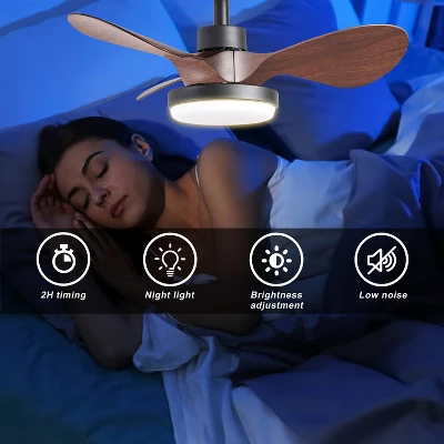Duclsaty 24" Small Ceiling Fan With Light Remote Control ,brown Ceiling Fan, 6-Speeds Quiet Reversible DC Motor For Bedroom,Kitchen