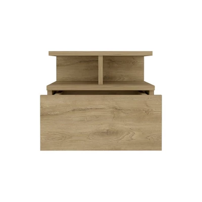 Floating Nightstand 12"H, Wall Mounted With Single Drawer And 2-Tier Shelf, Macadamia - Image 3