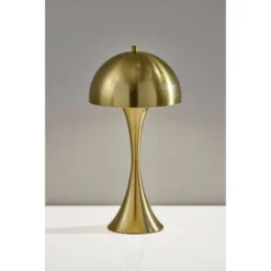 Adesso Lennon Table Lamp Brass: Antique Finish, Dome Shade, Touch Sensor, ETL Listed