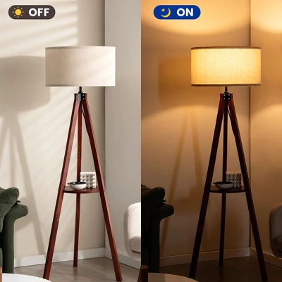 Tangkula Tripod Floor Lamp Wood Standing Lamp W/ Flaxen Lamp Shade And E26 Lamp Base - Image 5
