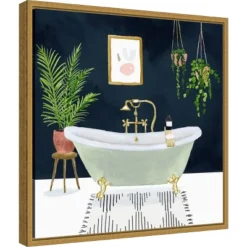 16" X 16" Boho Bath I By Victoria Borges Framed Canvas Wall Art - Amanti Art