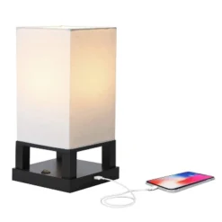 Brightech Maxwell Mid-Century (Includes LED Light Bulb) USB Charging Desk Table Lamp Polished Black Wood
