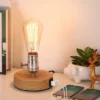 Oumilen Wood Color Disc Small Table Lamp Dual USB