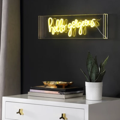 20" Hello Gorgeous Contemporary Glam Acrylic Box Pendant (Includes LED Light Bulb) Neon Yellow - JONATHAN Y - Image 3