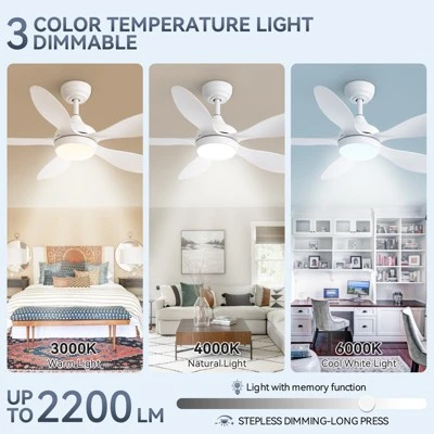 Sofucor White Ceiling Fans With Lights Large Airflow 42inch Modern Ceiling Fan With Quite Reversible DC Motor 3 Color Temperature Dimmable LED Light