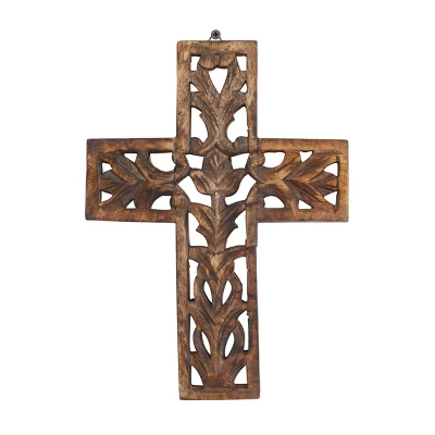 12" X 9" Mango Wood Biblical Carved Cross Wall Decor Brown - Olivia & May