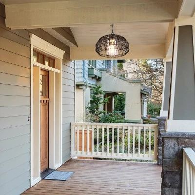 Globe Electric Novogratz X Globe Diego 1-Light Matte Black Woven Fabric Outdoor Plug-In Pendant Light - Image 2