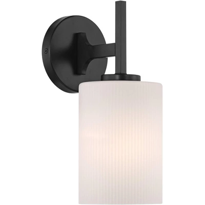 Possini Euro Design Nanni 12" High Modern Wall Sconce Light Lamp Fixture Mount Set Of 2 Bathroom Bedroom Hardwired Matte Black Milk Glass Shade - Image 5