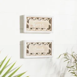 Farmhouse Wood Carved Sign Wall Decor Set Of 2 White - Olivia & May