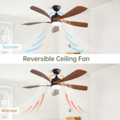 TOBILI 52 Inch Indoor Ceiling Fan With 3 Color Dimmable 5 ABS Blades Reversible Black With Led Light